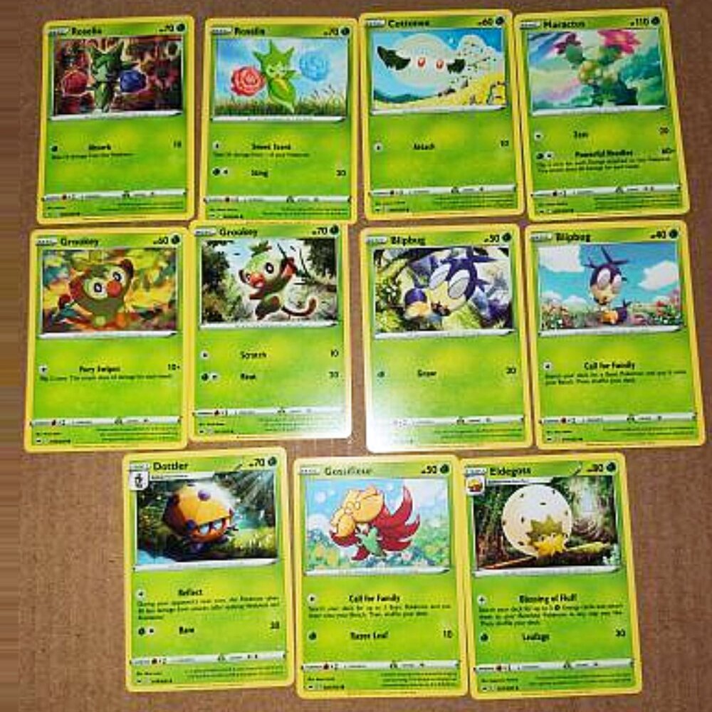 POKEMON SWORD AND SHIELD GRASS LEAF CARDS LOT SWORD&SHIELD